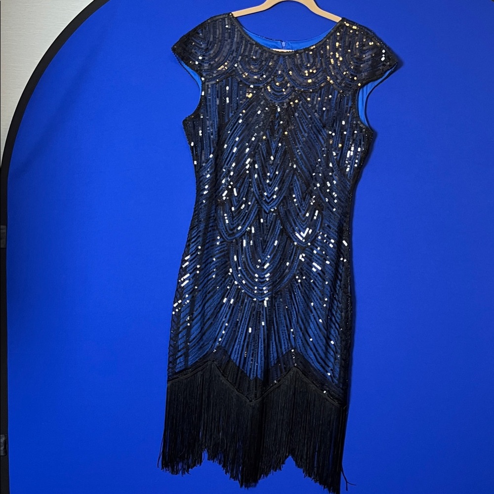 Glamorous Black Sequin Fringe Midi Dress